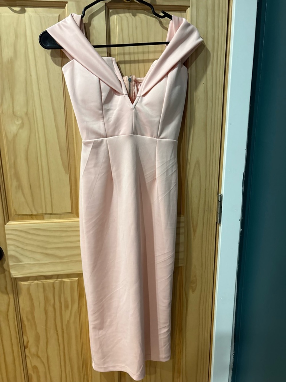 Amazon Blush Pink Off-Shoulder Midi Dress